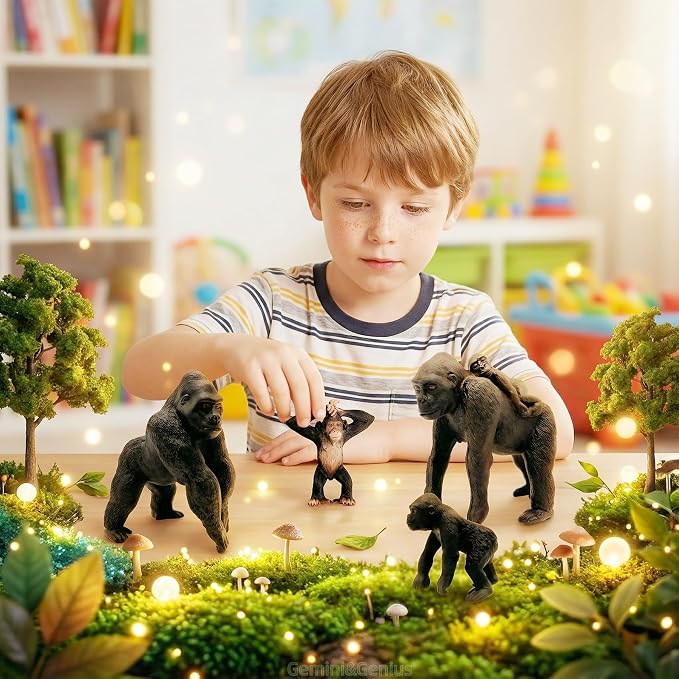 Gemini&Genius Gorilla Toys, Safari Animal Toys Gorilla Family Figurines, Wildlife World Action Figure, Backyards Garden Flowerpot Room Decoration, Cup Cake Toppers for Ages 3 Years Old & Up Kids