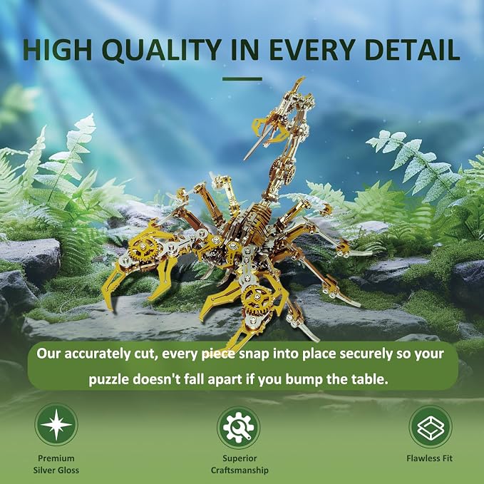 Microworld 3D Metal Model Kits, Golden Scorpion 3D Metal Puzzles, Steel Warcraft Collection 3D Puzzles for Adults, DIY Animal Brain Teasers Home Decor