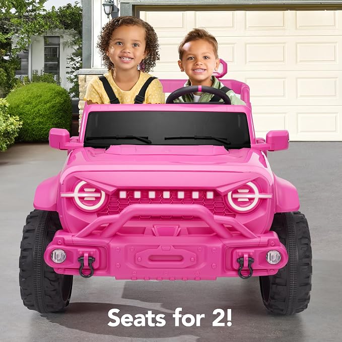 Best Choice Products Kids 24V 2-Seater Electric Ride On Car Truck w/ 132lb Weight Capacity, Parent Control, Bluetooth, LED Lights - Ultimate Pink