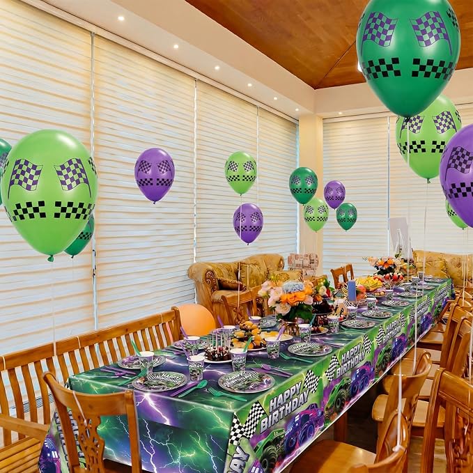 Mifoci 6 Pcs Monster Truck Birthday Party Tablecloths Monster Machine Table Covers Large Plastic Disposable 108 x 54 Inches for Truck Theme Kid's Boys Birthday Shower Party Supplies (Fresh)