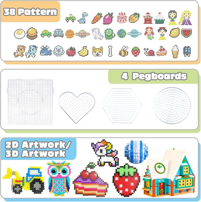 Fuse Beads Kit for Kids - 11000 Fuse Beads, 20 Colors 5mm Bead Craft Kits with Storage Box, Pegboards, and Accessories, Arts and Crafts Set for Girls & Boys, DIY Creative Birthday Christmas Gifts