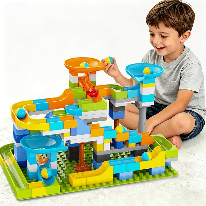3in1 Marble Runs for Kids 3-5, 203pcs Compatible with LEGO DUPLOS for Age 2-5, Marble Runs for Kids 4-8, STEM Building Toys, Toddler Toy, Marble Track, Marble Run Toy, Montessori Toy Gift for Age 3+