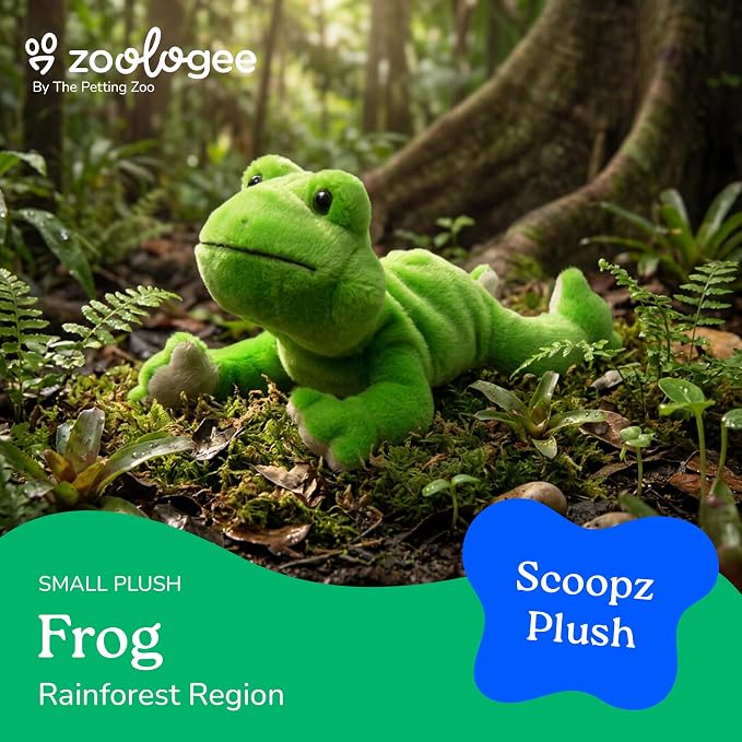 The Petting Zoo Frog Stuffed Animal Plushie, Gifts for Kids, Scoopz Wildlife Animals, Green Frog Plush Toy, 8 inches