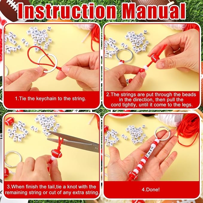 Landical 564 Pcs Football Keychain Making Kit DIY Red Football Bead Key Chain Craft Adjustable Sport Letter Bead Charm Sport Theme Party Favor Gift Backpack Accessories Holiday Decor(Delicated Color)