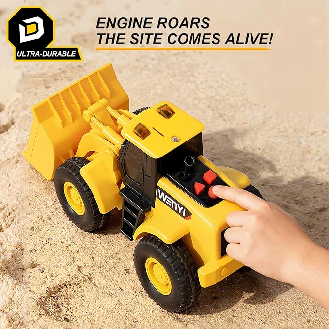 5 PCS Construction Vehicles Toy Set for Kids - Friction Powered Bulldozer, Dump Truck & Road Roller with Lights & Sounds, Sandbox Beach Sand Toys for Toddlers Boys Girls Ages 3-5 4-8, Birthday Gift