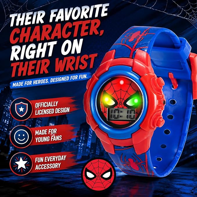 Marvel Spider-Man Kids Watches – Digital Display, Interactive Features, Adjustable Strap, Vibrant Spider-Man Graphics, Durable for Active Kids