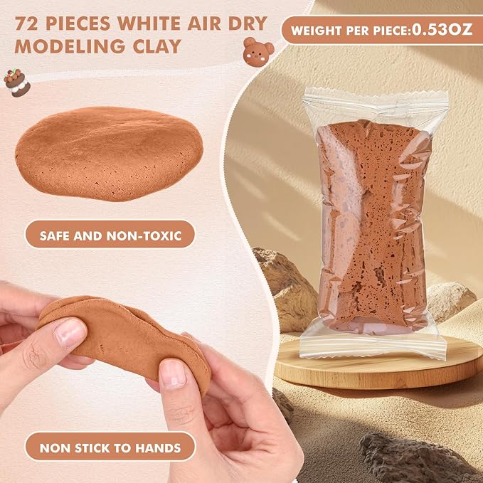 WinnerWhy 72 Pcs 38oz Air Dry Clay Modeling Magic Ultra Light Modeling Clay for Kids DIY for Sculpting Air Dry School Gift(Light Brown)