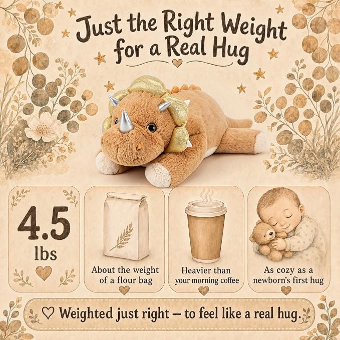 gnomantic Dinosaur Weighted Stuffed Animals, Plush Pillow for Kids | 22 Inch, 4.5lbs