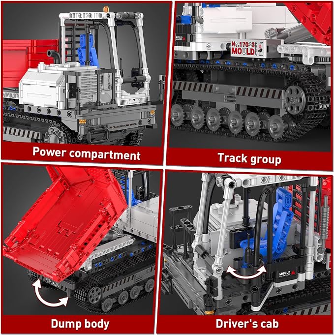 Mould King Technik Crawler Dump Truck Building Sets, 17083 APP Programmable Construction Large Vehicle Model Set, Track-Type Dump Truck Building Set for Adult(1105 Pcs)