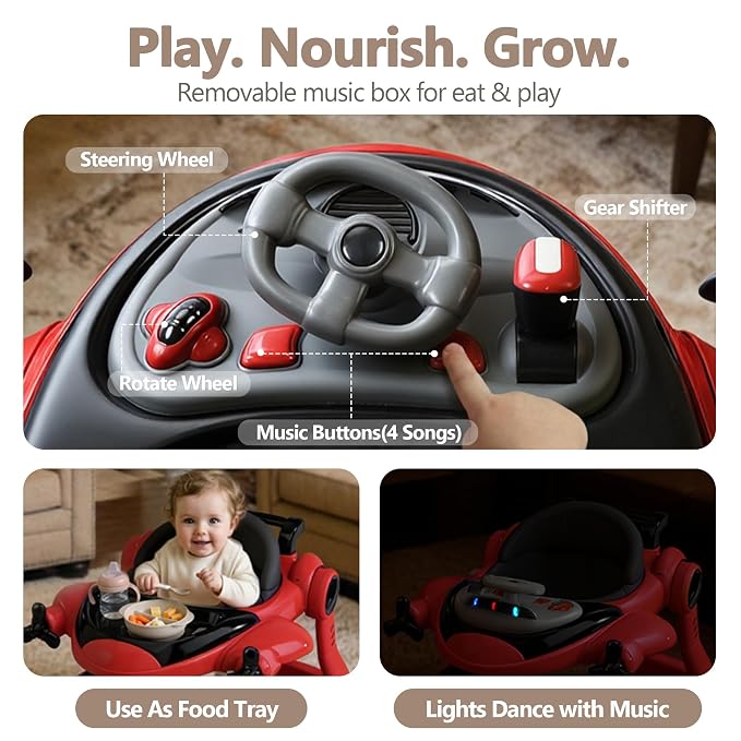 Kinder King 8-in-1 Baby Walker with Music & Lights, 3 Level Adjustable Height, Foldable Toddler Walker with Speed Adjustable Wheels, Easy to Clean, Baby Walkers for Boys & Girls 6-18 Months