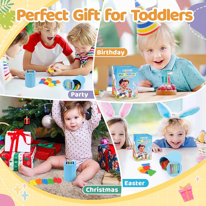 Shape & Color Sorting Montessori Baby Toddler Toys for 1 2 3 Years Boys Girls, Silicone Montessori Toys for 1 Year Old, Fine Motor Skills Sensory Toddlers Toy 1 Year Old Girl and Boy Gift, Piece