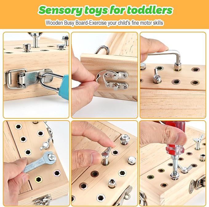 Montessori Screwdriver Board Set, Montessori Toys for 3 4 5 with 3 Lock and Keys, Toddler Screwdriver Toy, Kids Tool Set, Preschool Learning Sensory Toy, Fine Motor Skills Toys