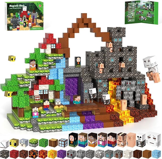 150pcs Magnetic Blocks, Magnetic Building Blocks, Magnet Tiles with Adventure World Blocks, Magnetic Blocks for Kids Ages 4-8, STEM Sensory Toys for Ages 3+ Toddlers Girl Boys Birthday Gifts