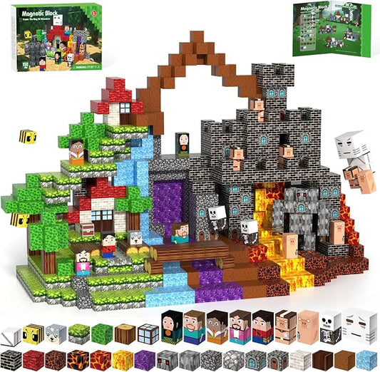 150pcs Magnetic Blocks, Magnetic Building Blocks, Magnet Tiles with Adventure World Blocks, Magnetic Blocks for Kids Ages 4-8, STEM Sensory Toys for Ages 3+ Toddlers Girl Boys Birthday Gifts