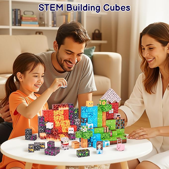 200PCS Magnetic Blocks, Magnetic Building Blocks Cubes Tiles, STEM Educational Stacking Magnets School Game Toys for Kid Ages 3 4 5 6 7 8 9 10 11 Birthday Party Supplies Gifts for Boys and Girls