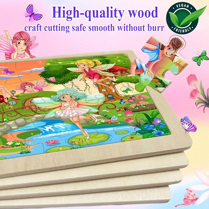 Wooden Puzzles for Kids Ages 4-6, 4 Pack 24 Pcs Toddler Puzzles Set for Ages 3-5, Educational Learning Toys Gift for Boys Girls 3 4 5 6 Year Old, Unicorn Mermaid Princess Elf Worlds