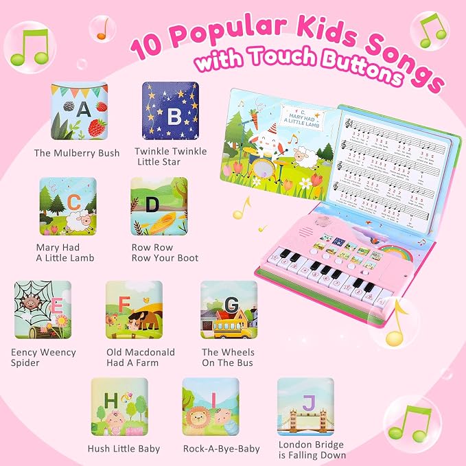 Gifts for 3 Year Old Girl - Piano Book Musical Toys for Toddlers Ages 3-5 | 18-Key Keyboard, 10 Nursery Rhymes, 6 Instrument Sounds, Record & Playback, Educational Toy for Kids Birthday Present Ages 3+