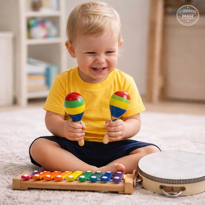 Stoie's Kids Musical Instruments Set – Wooden Percussion Instruments for Toddlers, Xylophone, Tambourine, Maracas, Music Toys for Toddlers, Preschool Musical Instruments