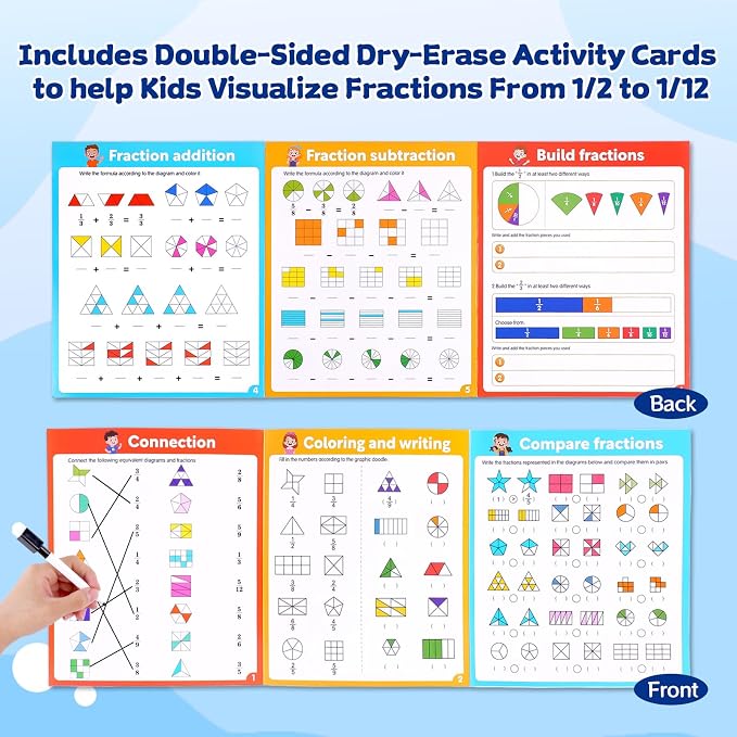 Magnetic Fraction Educational Puzzle, Magnetic Fraction Demonstration Book, Fraction Tiles & Circles, Montessori Math Manipulatives for Elementary School, Fraction Learning Toys for Kids