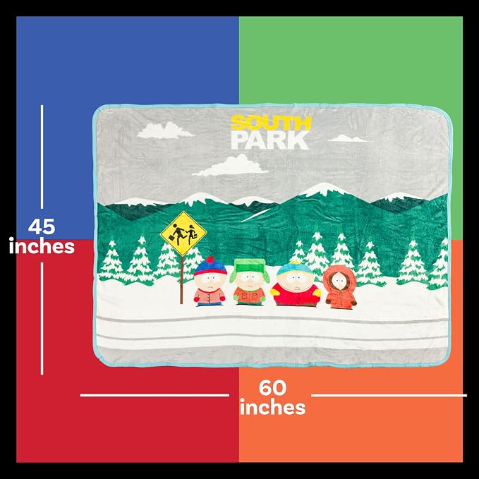 Silver Buffalo South Park Bus Stop Featuring Kyle, Stan, Eric Cartman, and Kenny 45" x 60" Fleece Throw, Soft and Cozy Blanket, 180 GSM