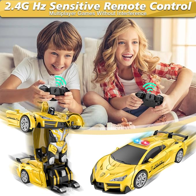 Remote Control Car, One-Button Transform Toys Car, 2.4GHz RC Cars 1:18 Scale, 360 Degree Rotation Police Car Toy Transforming into Robot Toy for Boys Girl Kids 4-7 8-12 6-8, Birthday