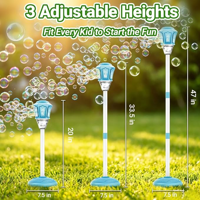 High Output Bubble Stand Machine, Automatic Bubble Blower with Colorful Lights Music, Electric Bubble Maker for Kids Toddlers, Perfect for Summer Outdoor Activities (Blue)