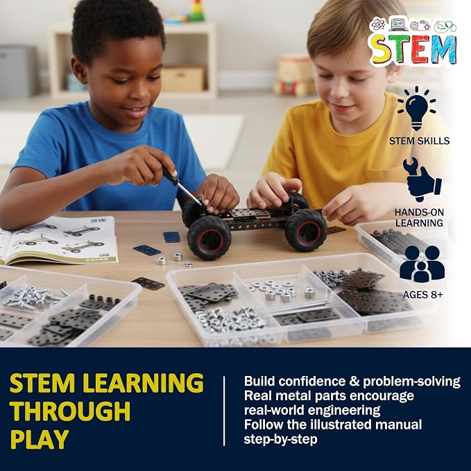 496 Pcs Metal Building Toys for Boys & Girls 8-12 Years Old, Off-Road Vehicle Model Truck Kits, STEM Engineering Construction Set, Monster Car Educational Gift for Kids Ages 8 9 10+