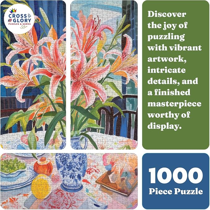 Cross & Glory - Stargazer Lilies: A Floral Masterpiece - 1000 Piece Jigsaw Puzzle for Adults | Best New Floral Artwork Puzzle | Unique Brain Teaser