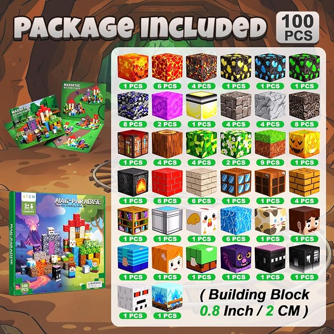 Magnetic Blocks for Kids, 100PCS 0.8inch Magnetic Building Blocks, Magnetic Cubes for STEM Constructions Magnetic Blocks for Boys Girls Age 3 4 5 6 7 8-12, Ideal Holiday Birthday Gifts(Lava Swords)