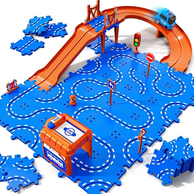 Toddler Toys for 3 4 5 6 Year Old Boys Kids Girls, 45 Pcs Puzzle Track Car Set for Boys Toddlers 3-5 4-6, Puzzle Race Tracks Car Toys Set for Kids Ages 3 4 5 6,Toddler Toys Birthday