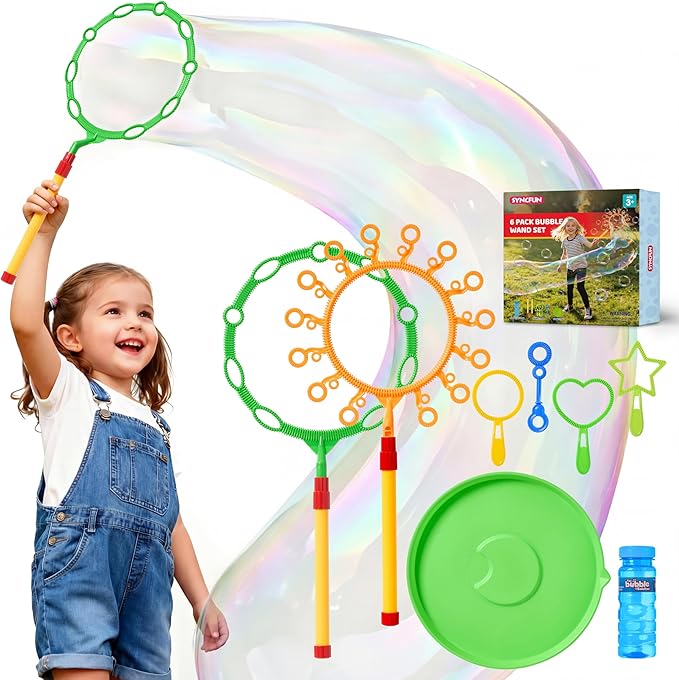 SYNCFUN Giant Bubble Wands Set Bulk with Bubble Solution for Kids Summer Outdoor Toy Game Activity Party Favors, 8 Pcs Giant Bubble Maker with Tray, 20.5" Large Wand Set for Boys Girls Kids
