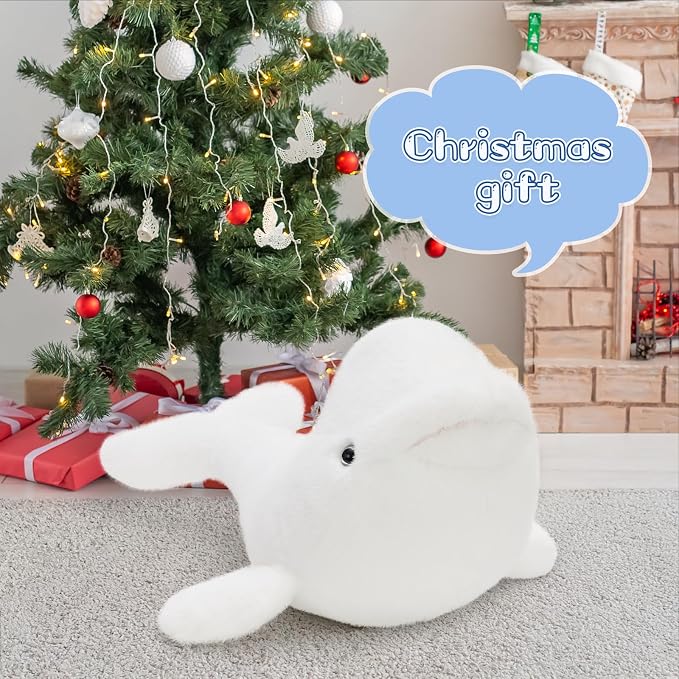 Tezituor Giant Beluga Whale Stuffed Animal, Stuffed White Whale Plush Toy, 31Inch Soft Cuddly Huggable Whale Plush Pillow,Ocean Animal Gift for Kids Boys Girls Easter Valentines Birthday Christmas