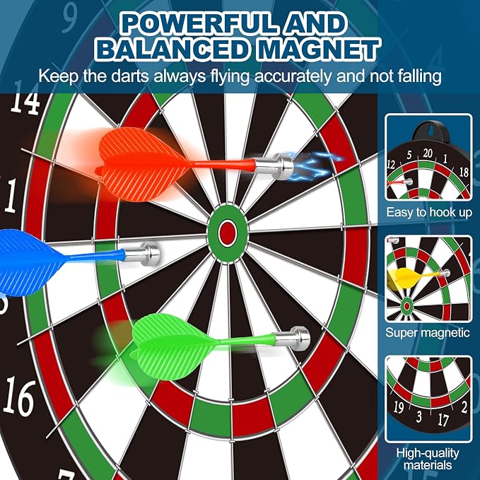 Dart Board - 12pcs Magnetic Darts - Excellent Indoor Game and Party Games - Gifts for 5 6 7 8 9 10 11 12 Year Old Boy Kids