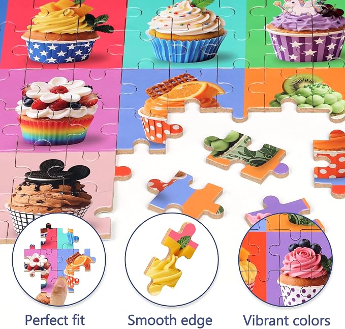 MZZOTOY Cupcake Puzzle for Kids Ages 4-8, 60 Pieces Jigsaw Puzzles for Kids Ages 3-5， Learning Educational Puzzles Toys Great Gift for Boys Girls in a Metal Box
