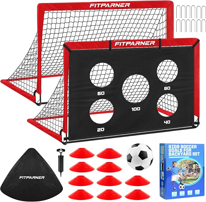 Soccer Goal,Backyard Soccer Goals for Kids 2 Pack,4x3/6x4 FT Portable Toddler Soccer Nets with Target,Ball & Cones,Soccer Training Equipment for Kids Youth Outdoor Games,Sports,Play