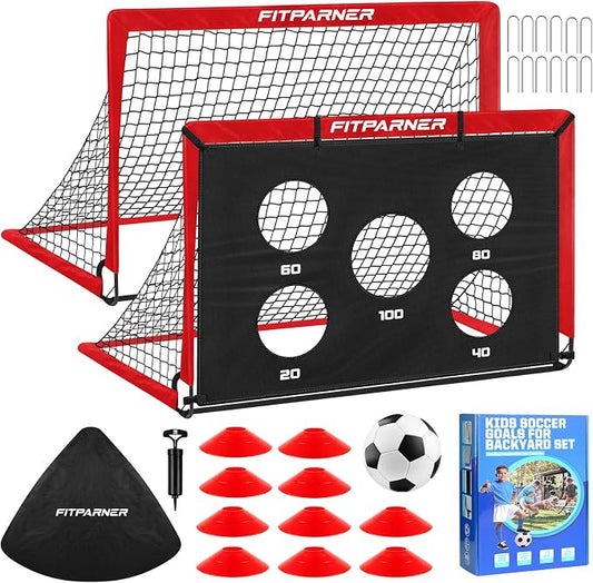 Soccer Goal,Backyard Soccer Goals for Kids 2 Pack,4x3/6x4 FT Portable Toddler Soccer Nets with Target,Ball & Cones,Soccer Training Equipment for Kids Youth Outdoor Games,Sports,Play