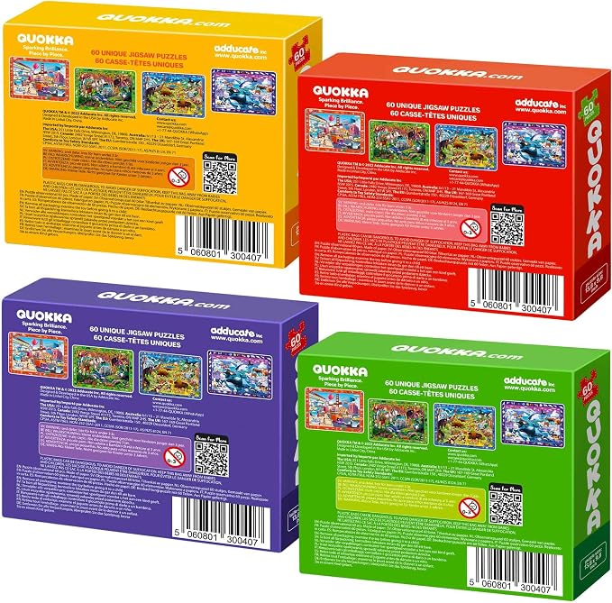 QUOKKA Puzzles for Kids Ages 4-6 - 4 x 60 Puzzles for Toddlers 5-8 - Educational Search and Find Toy for 8-10 yo for Learning Forest Polar, USA National Park Animals and City Life