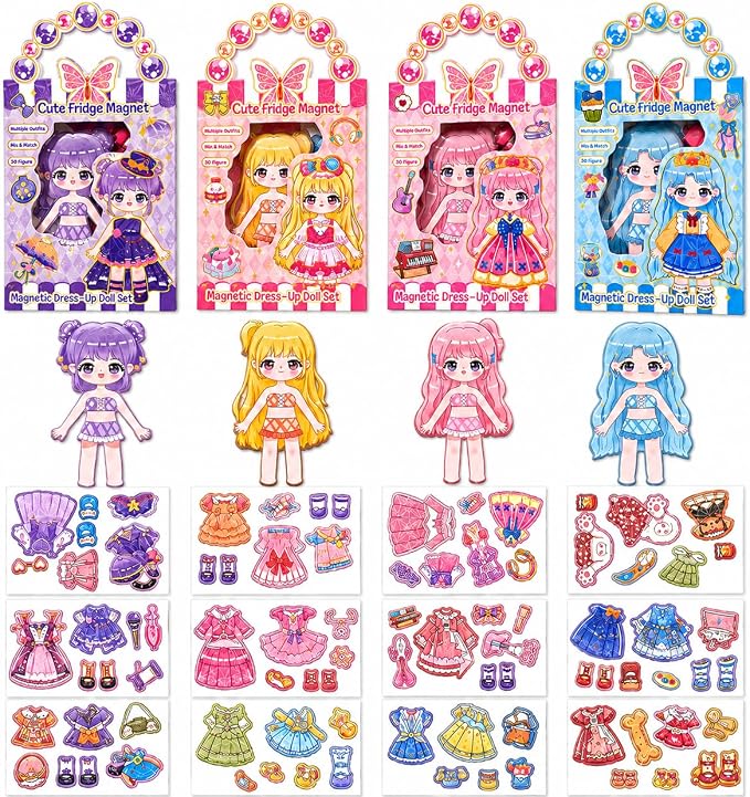 Magnetic Dress Up Dolls for Girls, 87PCS Princess Magnet Dolls with Foil Art & DIY Accessories, Airplane Car Road Trip Activity Set, Pretend Play Set Birthday Gift for Toddlers Kids Ages 3 4 5 6 7 8