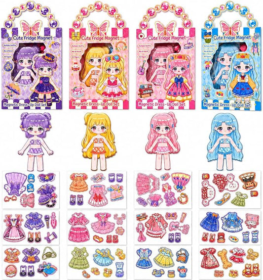 Magnetic Dress Up Dolls for Girls, 87PCS Princess Magnet Dolls with Foil Art & DIY Accessories, Airplane Car Road Trip Activity Set, Pretend Play Set Birthday Gift for Toddlers Kids Ages 3 4 5 6 7 8