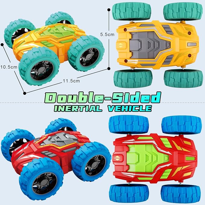 Toddlers Car Toys for 2-3, Toys Cars for Ages 2-4, Double-Sided Monster Truck Toys, Stunt Push and Go Friction Cars, 3 Year Old Boy Toys, Toy Cars for 2 3 4 5 6 Year Old Boy Christmas Birthday Gift