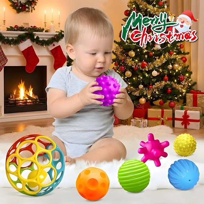 Baby Toys 6-12 Months, Sensory Textured Balls for Toddlers 1-3 Soft, Colorful Infant Rattle Teething Toys 3-6 Months Easy Grasp, Montessori Gift Sets 7-Pieces for Newborn Boys & Girls