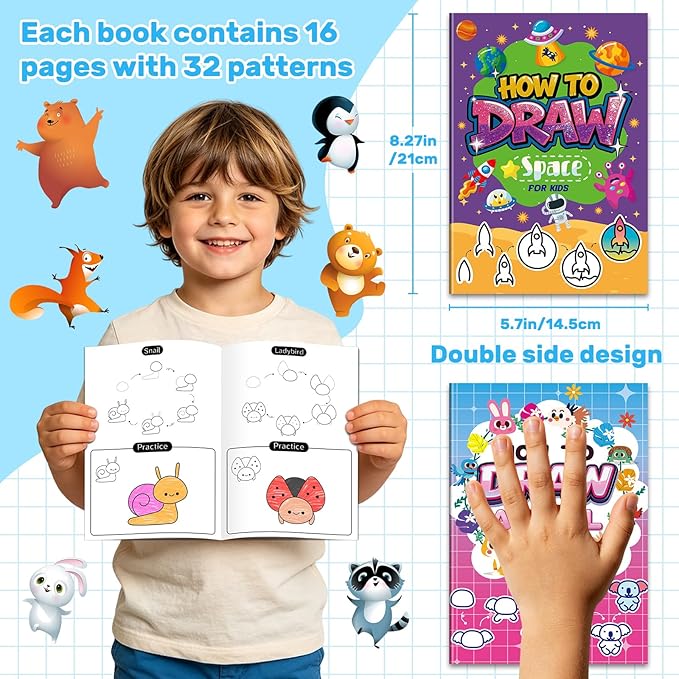 Elfew 6 Pack How to Draw Books for Kids, Small Coloring Books for Kids Ages 4-8, Activity Books for Kid,192 Cute Step-by-Step Drawing Stuff, Birthday Gift for Boys and Girls