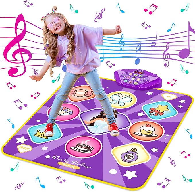 Kusntin Dance Mat, Dance Mixer Rhythm Step Play Mat, Pink Dance Pad with LED Lights, Adjustable Volume, Built-in Music, 5 Game Modes, Xmas Birthday Gifts for 3-10 Years Girls Toys (Purple-Princess)