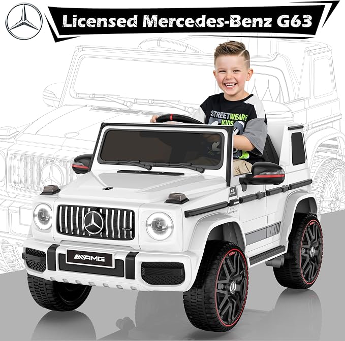 ANPABO Licensed Mercedes-Benz G63 Car for Kids, 12V 7AH Ride on Car w/Parent Remote Control, LED Headlights, Music Player & Horn, Soft Start, Low Battery Prompt, Kids Electric Car (Bright White)