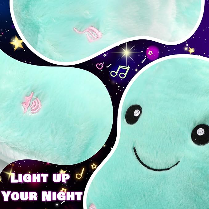 13" Musical Green Star Plush Pillow Glowing Twinkle Night Light Stuffed Animal LED Toys Adjustable Volume Birthday for Girls Boys