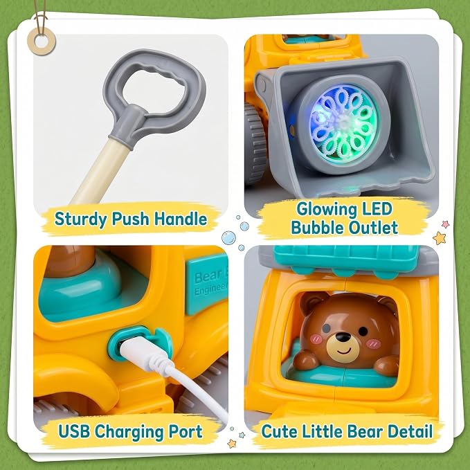 Automatic Bubble Machine for Toddlers,Construction Truck Bubble Lawn Mover W/Light,Bubble Maker Blower Toys for 3 4 5 6 Year Old Boy Girl Kids,Summer Outdoor Pool Backyard Toys for Birthday Party