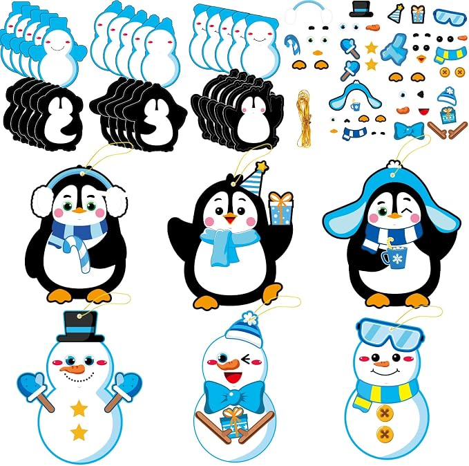 chiazllta 30 PCS Winter Christmas Craft Kits for Holiday DIY Snowman Penguin Sticker Craft Ornament Xmas Art Craft for Party Home Game Activities…