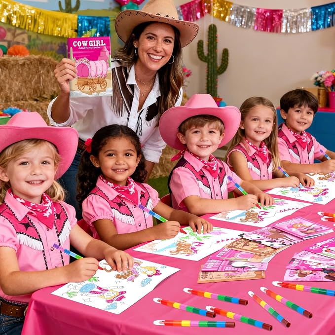 BenLouis 24 Pcs Cowgirl Mini Coloring Books Kids Western Girl Party Favors Small Activity Books Bulk for Kids Wild West Horse Birthday Goodie Bags Stuffers Return Gifts Classroom Travel