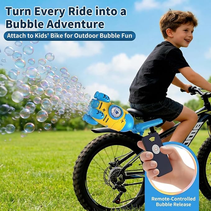 Bubble Machine for Kids, Bicycle Bubble Machine for Bike Riding with Remote Control, Automatic Bubble Blower Machine Outdoor Toy with LED Light, Rechargeable Bubble Maker for Party