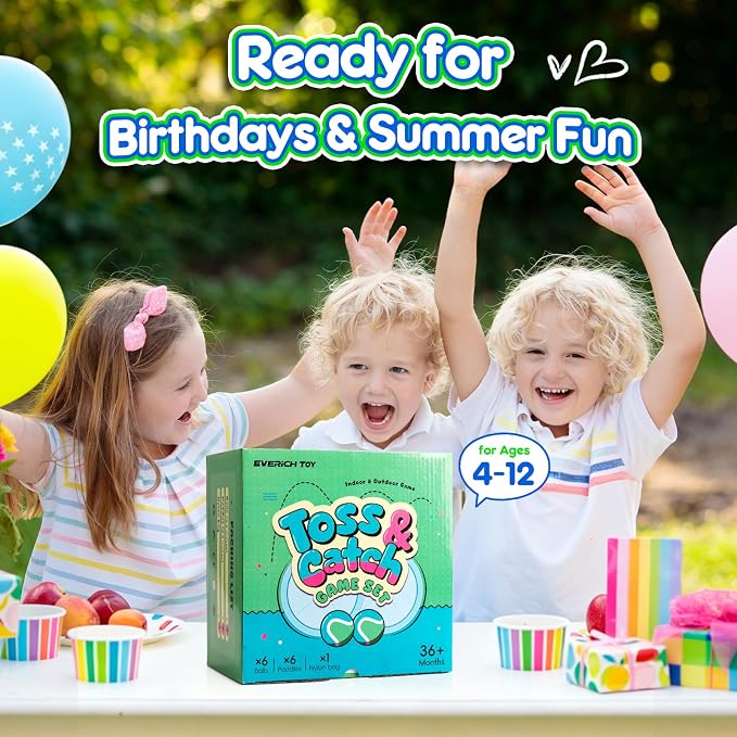 Toss and Catch Ball Game Set, Upgraded Sticky Paddle Ball Set for Kids & Toddlers, Sturdy & Water-Resistant Outdoor Backyard Beach Pool Toy, Birthday Gift for Boys Girls Ages 3-12